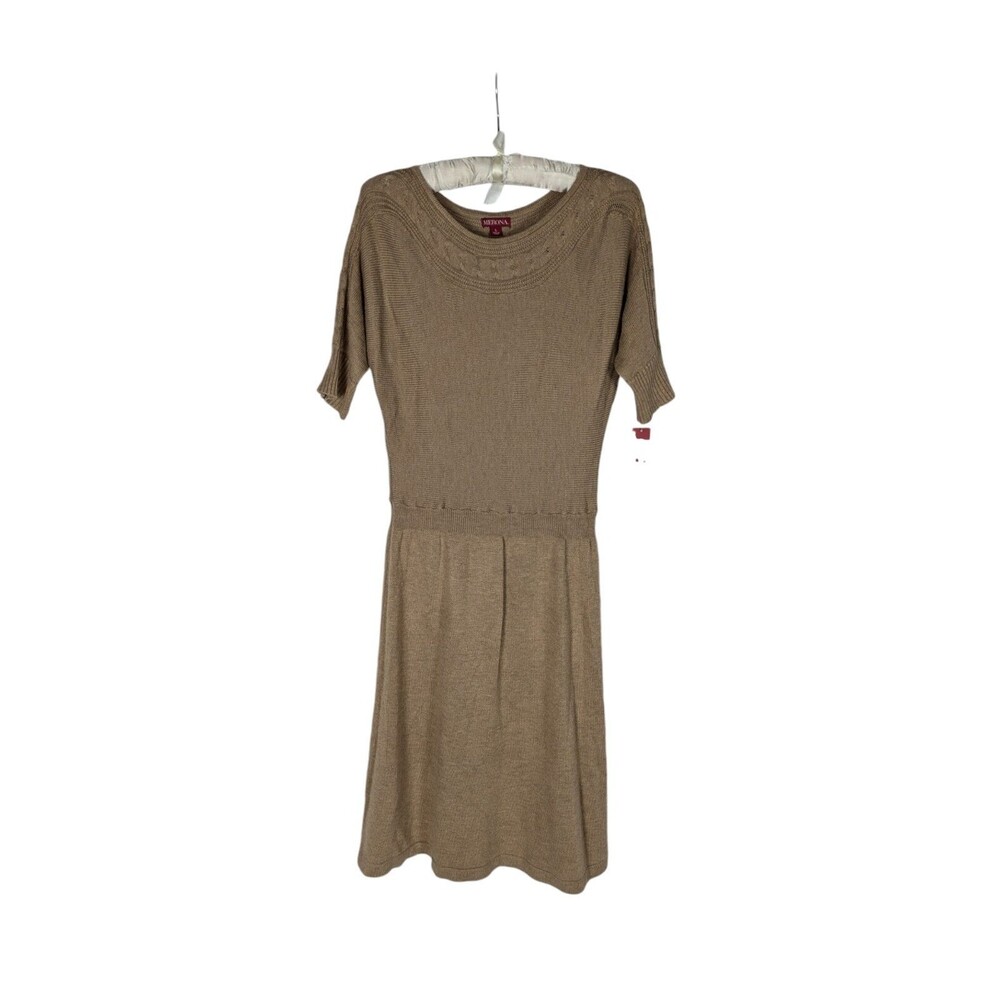 NWT Merona Tan Beige Cable Knit Drop Waist Short Sleeve Sweater Dress L Autumn